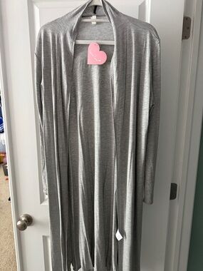 Lightweight Open-Front Long Cardigan Jacket - Silver Gray
